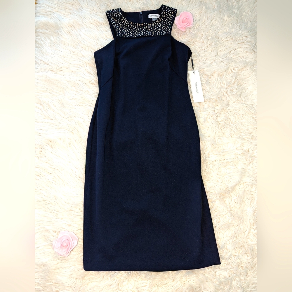 Calvin Klein rhinestone neck dress